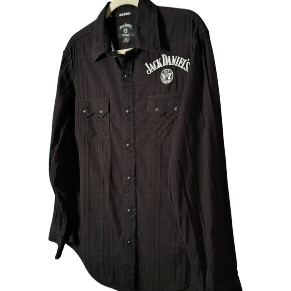 Jack Daniels Mens Black Western Embroidered Long Sleeve Pearl Snap Shirt Medium - Picture 2 of 9